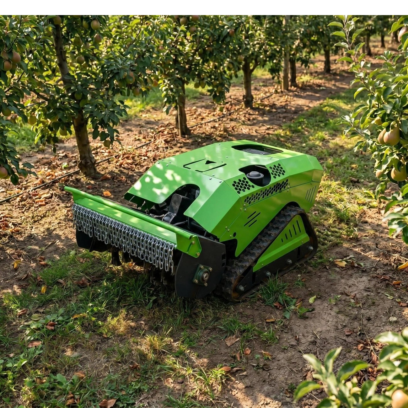 SENCO D800 straw crusher working on an orchard slope